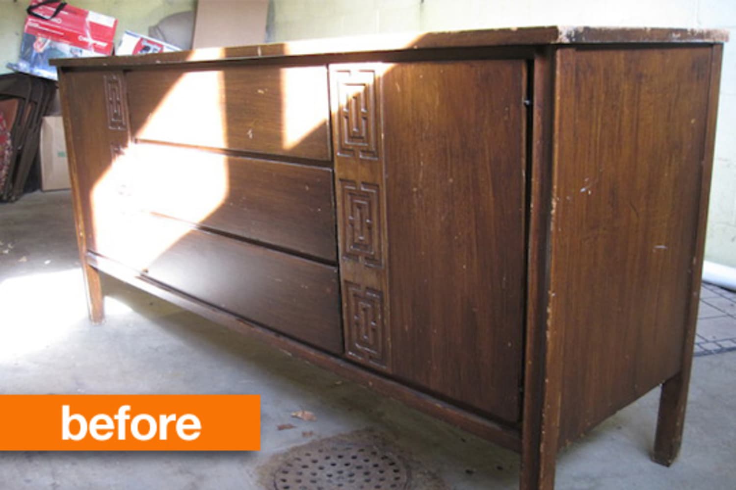 Before & After A Neutral Credenza Goes Colorful Apartment Therapy