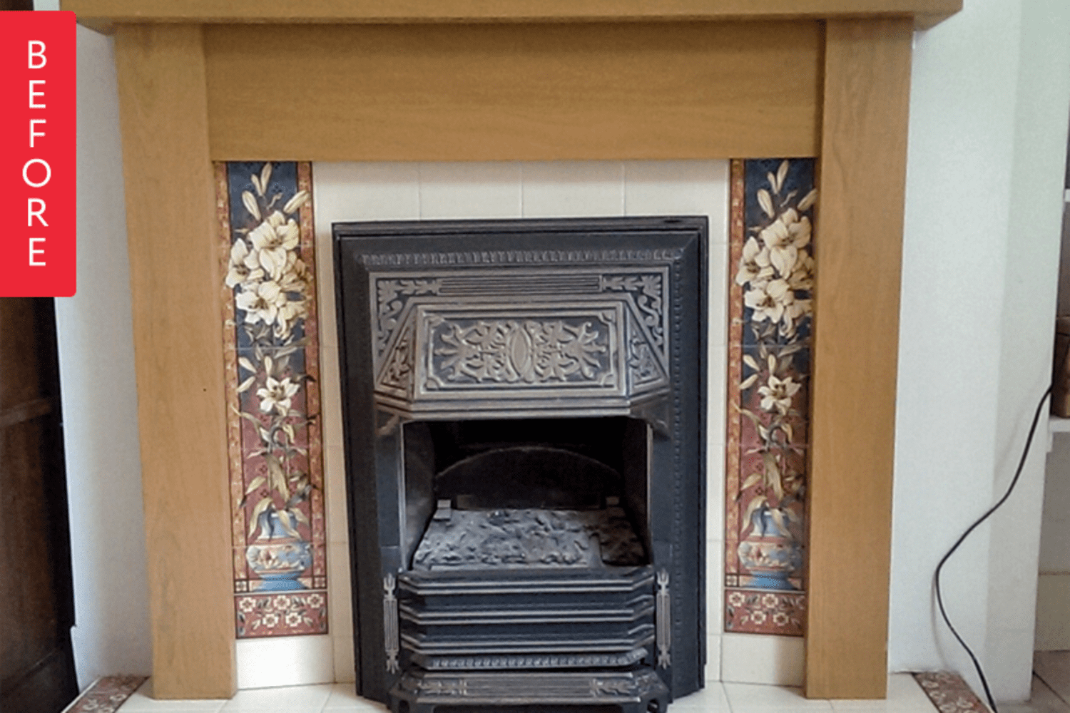 View of Before & After: A Dated Fireplace Gets a Chic Stenciled Scandinavian ...