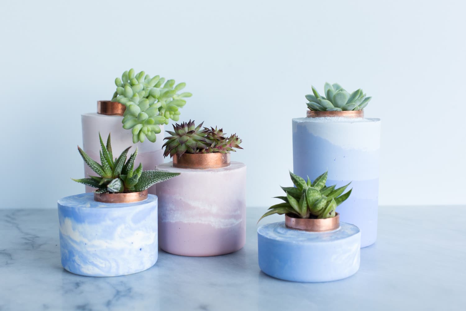 Easy Cool DIY Make Marbled & Ombre Concrete Planters Apartment Therapy