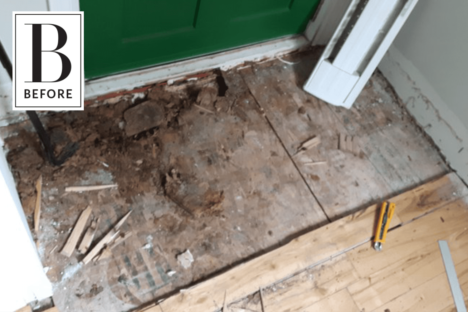 Before & After Swapping Out Hardwood Floors for Slate Tiles