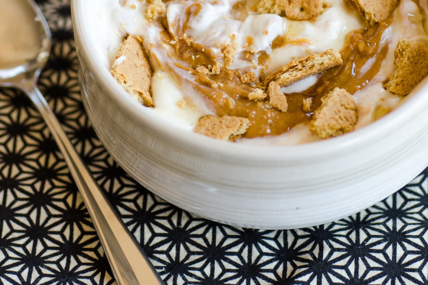 Afternoon Snack Yogurt Swirled with Peanut Butter, Honey, and Graham