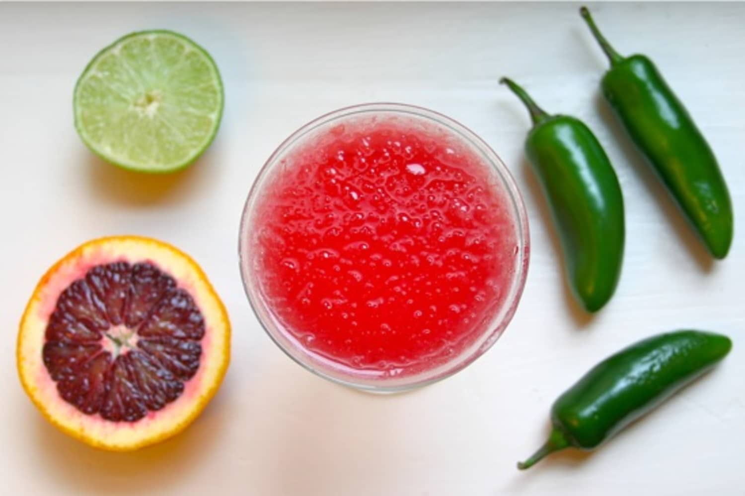 Recipe SpicyCool Blood OrangeJalapeño Margaritas Straight Up