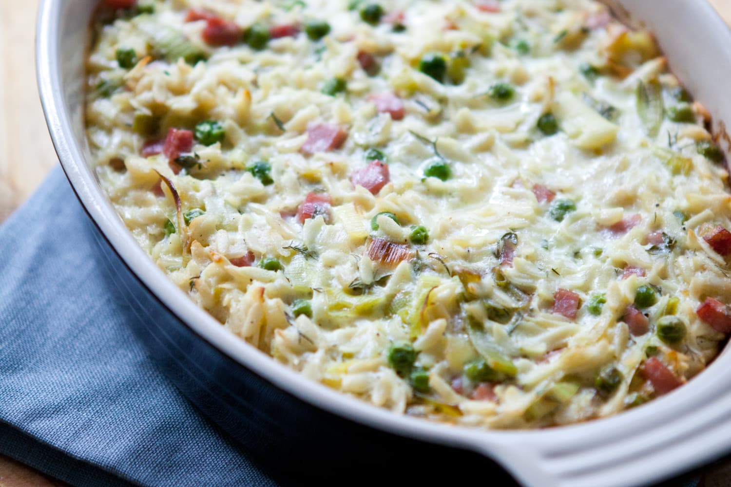 Recipe: Creamy Baked Orzo with Ham, Peas and Leeks | The Kitchn
