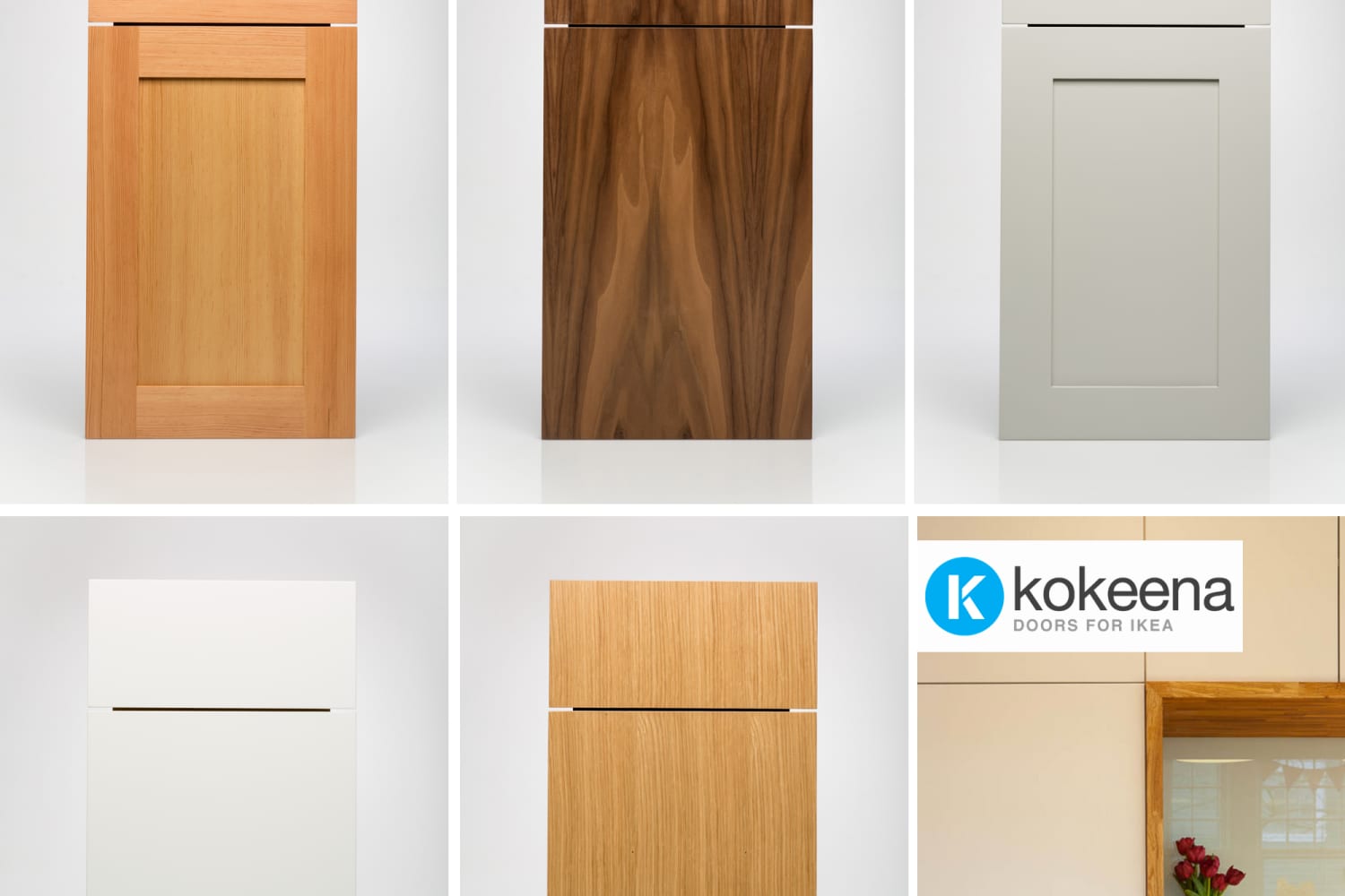 Kokeena Real Wood ReadyMade Doors for IKEA AKURUM Kitchens