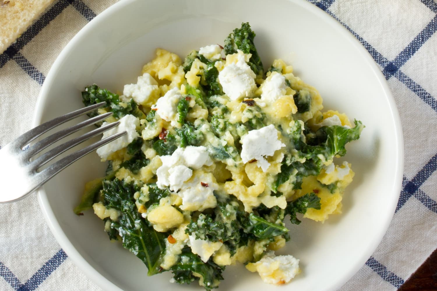 Breakfast Recipe Scrambled Eggs with Goat Cheese, Greek Yogurt