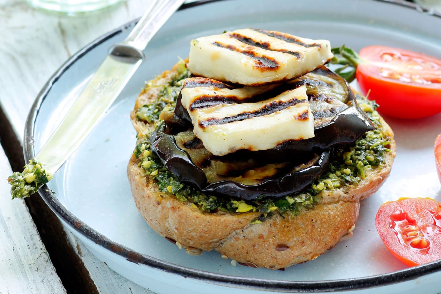 Recipe Grilled Eggplant Burgers with Halloumi Cheese The Kitchn