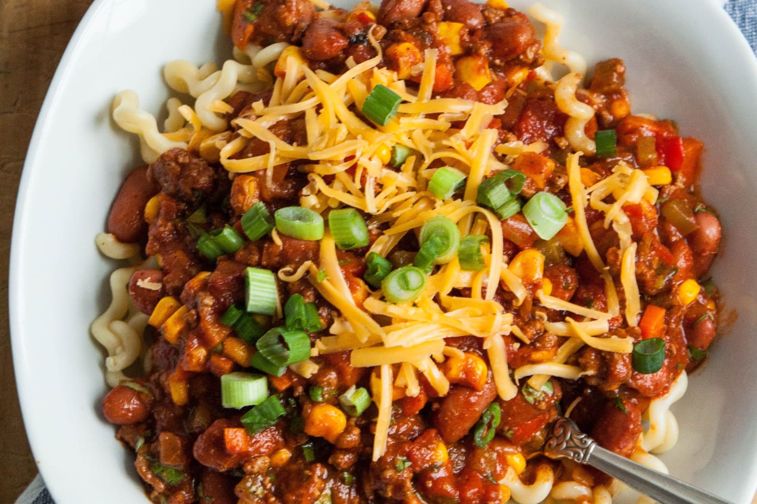 Recipe Chili with Pasta and Cheddar The Kitchn
