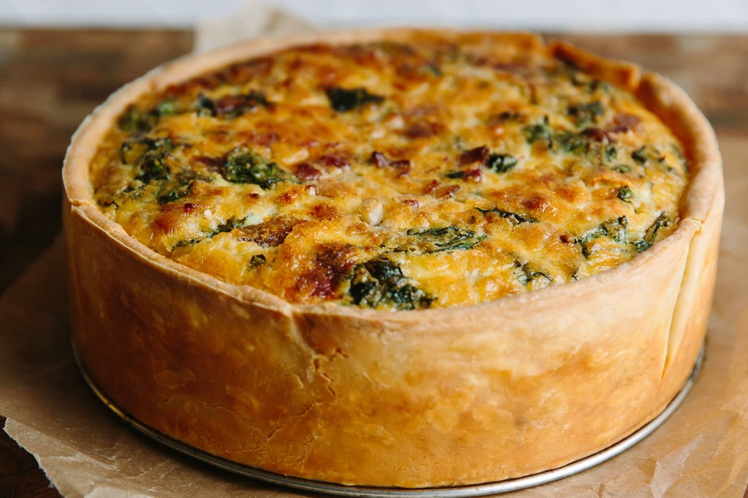 Recipe DeepDish Quiche Lorraine with Swiss Chard and Bacon Kitchn