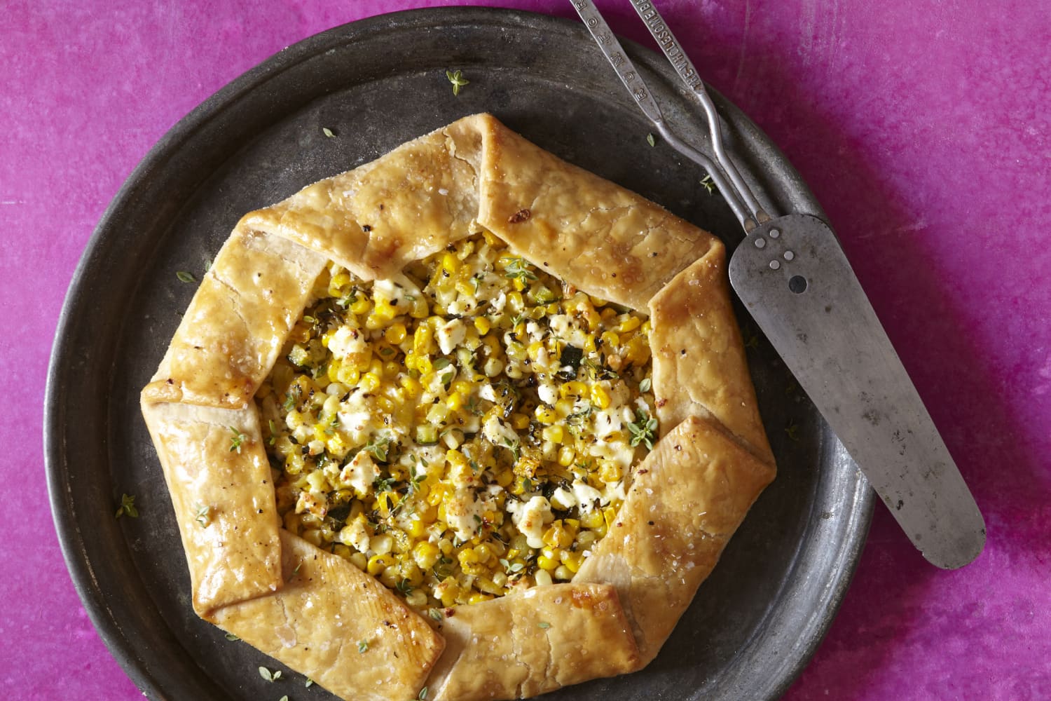 Recipe Fresh Corn Galette with Zucchini, Thyme, and Goat Cheese The