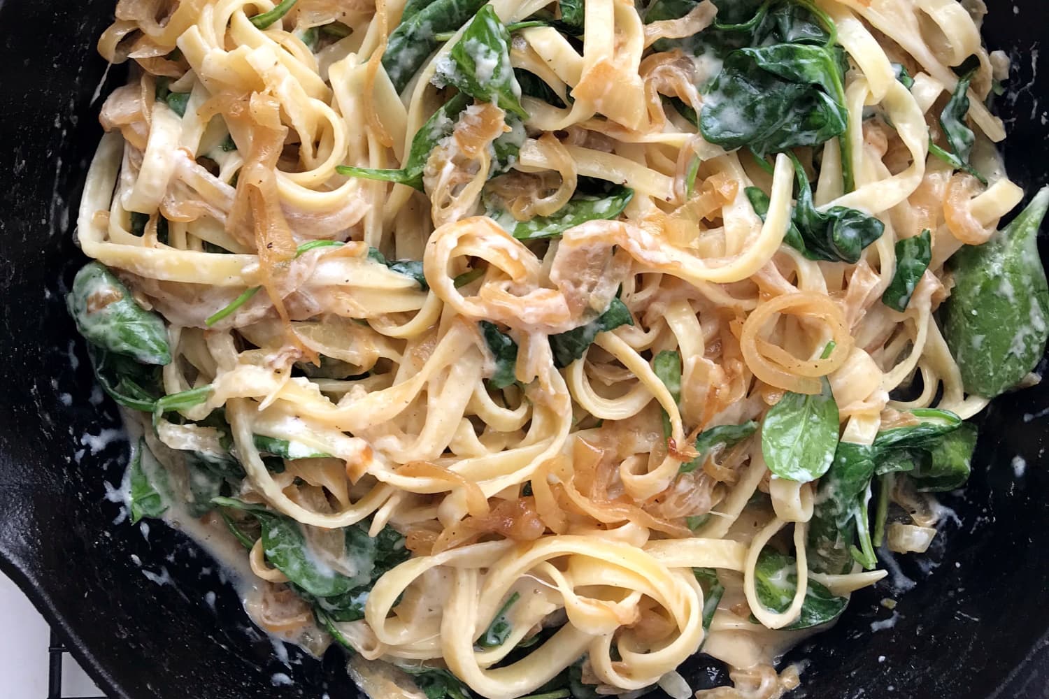 Creamy Yogurt Sauce Pasta with Spinach and Onions The Kitchn