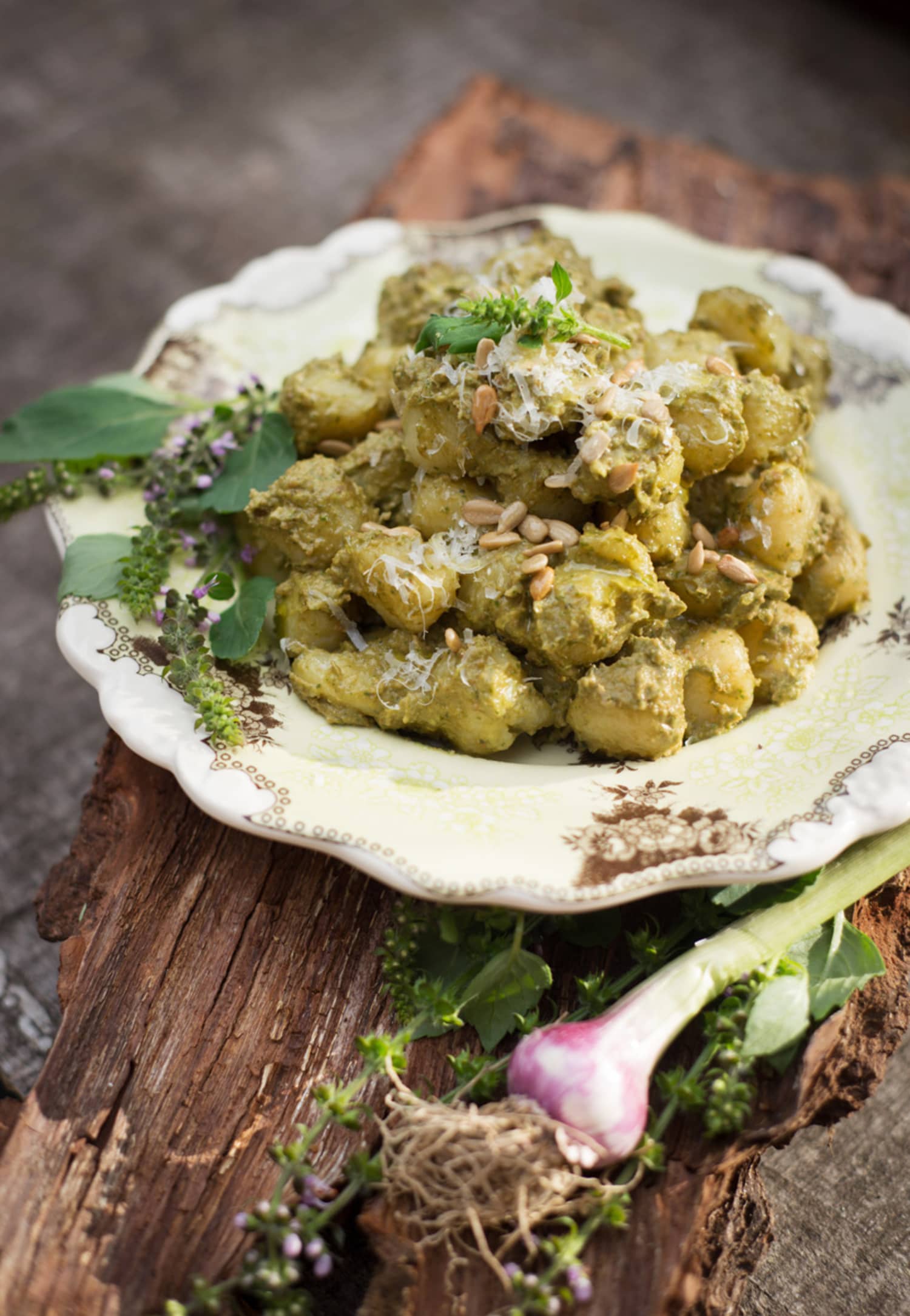 Creamy Green Garlic Avocado Pesto Over Gnocchi - 