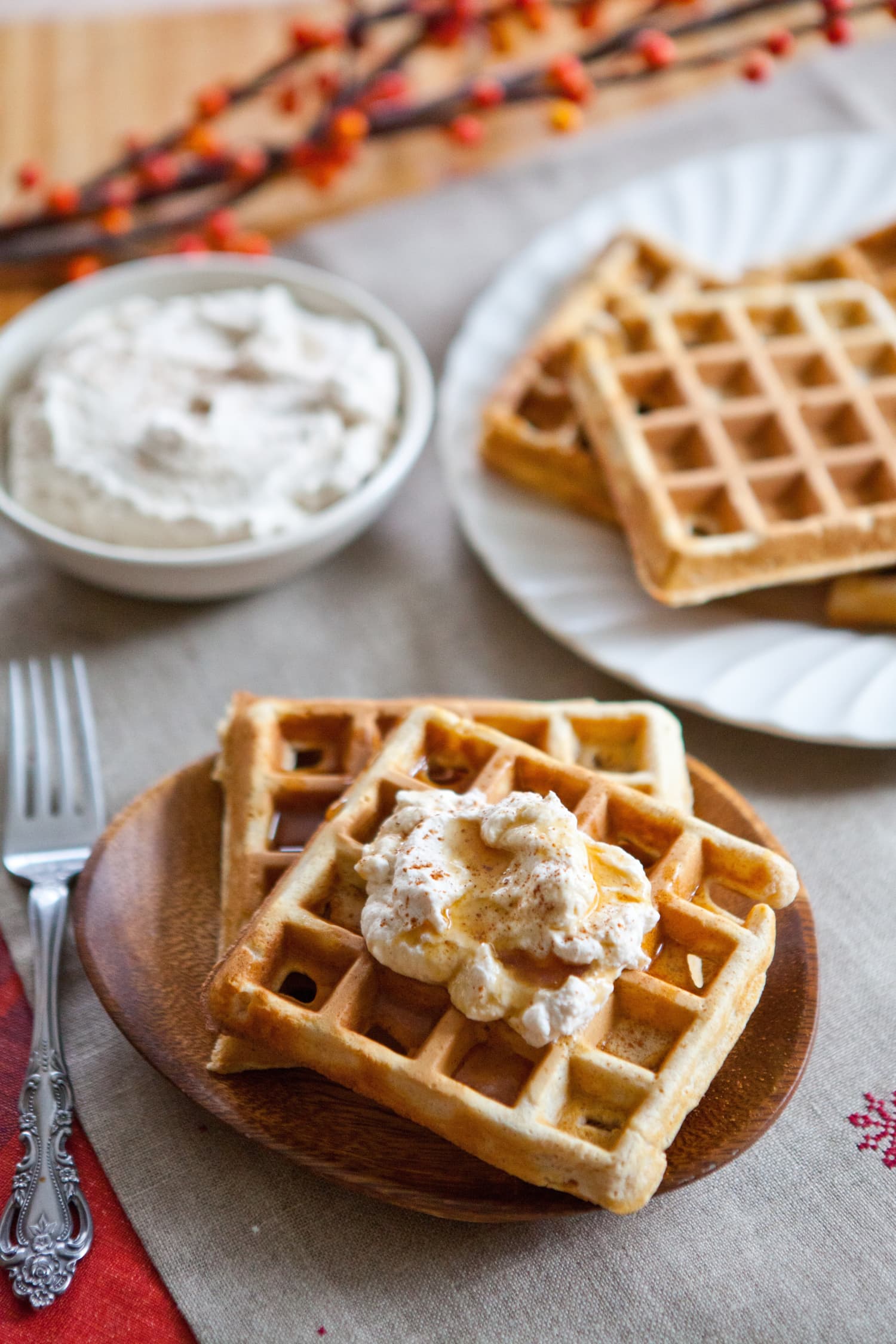 Recipe Eggnog Waffles with Spiced Whipped Cream Kitchn