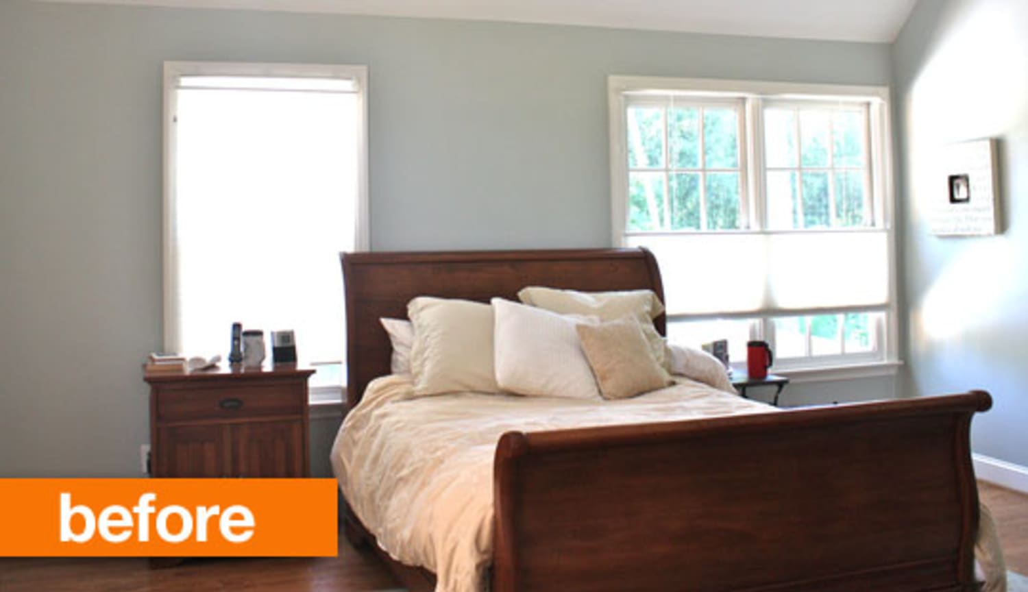 Before & After Disguising Offset Windows Behind a Bed Apartment Therapy