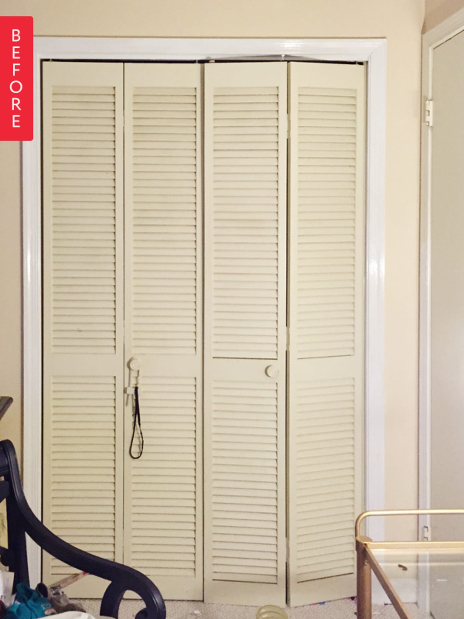 Before & After Bland BiFold Shutters to Chic Closet Doors Apartment