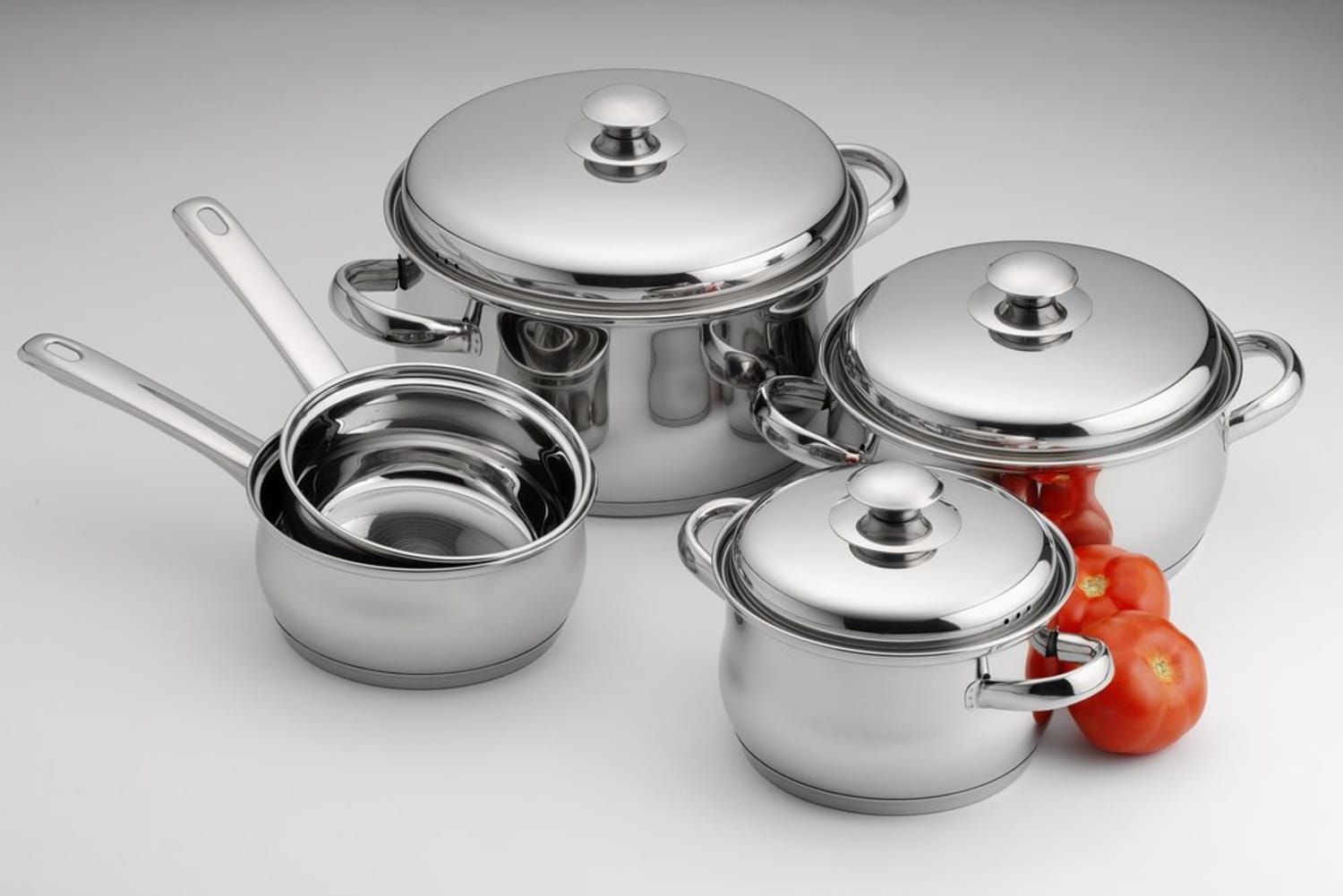 silver pots and pans set
