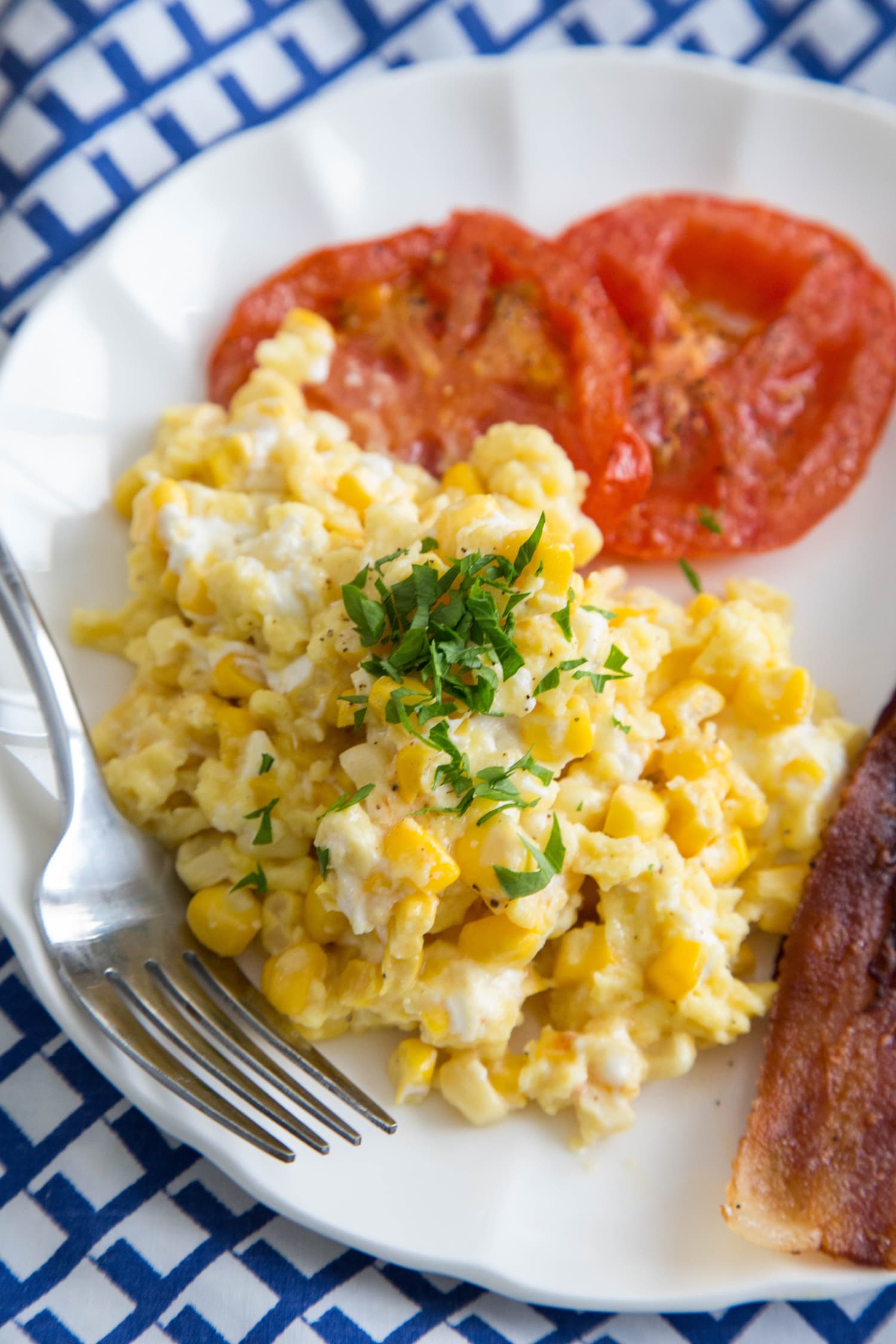 Breakfast Recipe Scrambled Eggs With Fresh Corn Goat Cheese 