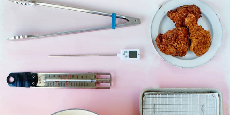 tools and equipment in cooking fried chicken
