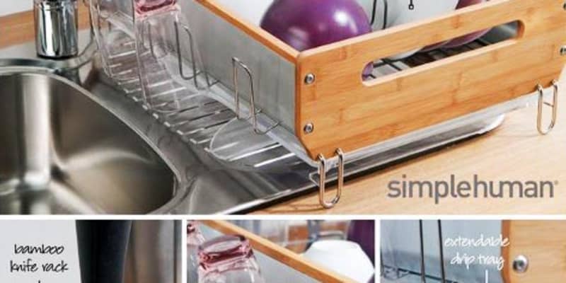 Simplehuman dish rack with bamboo knife block shop