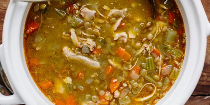 Chicken and top lentil soup