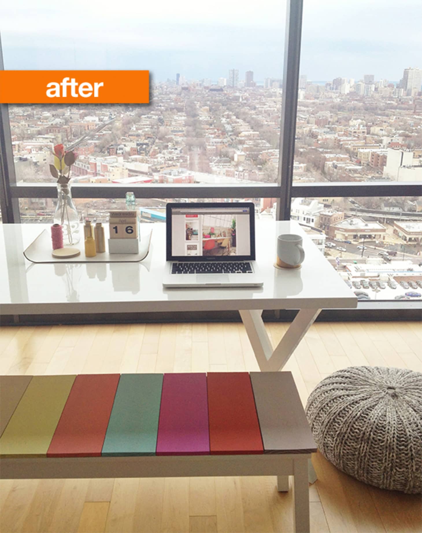 Before After White Ikea Sigurd Bench Gets A Colorful Makeover