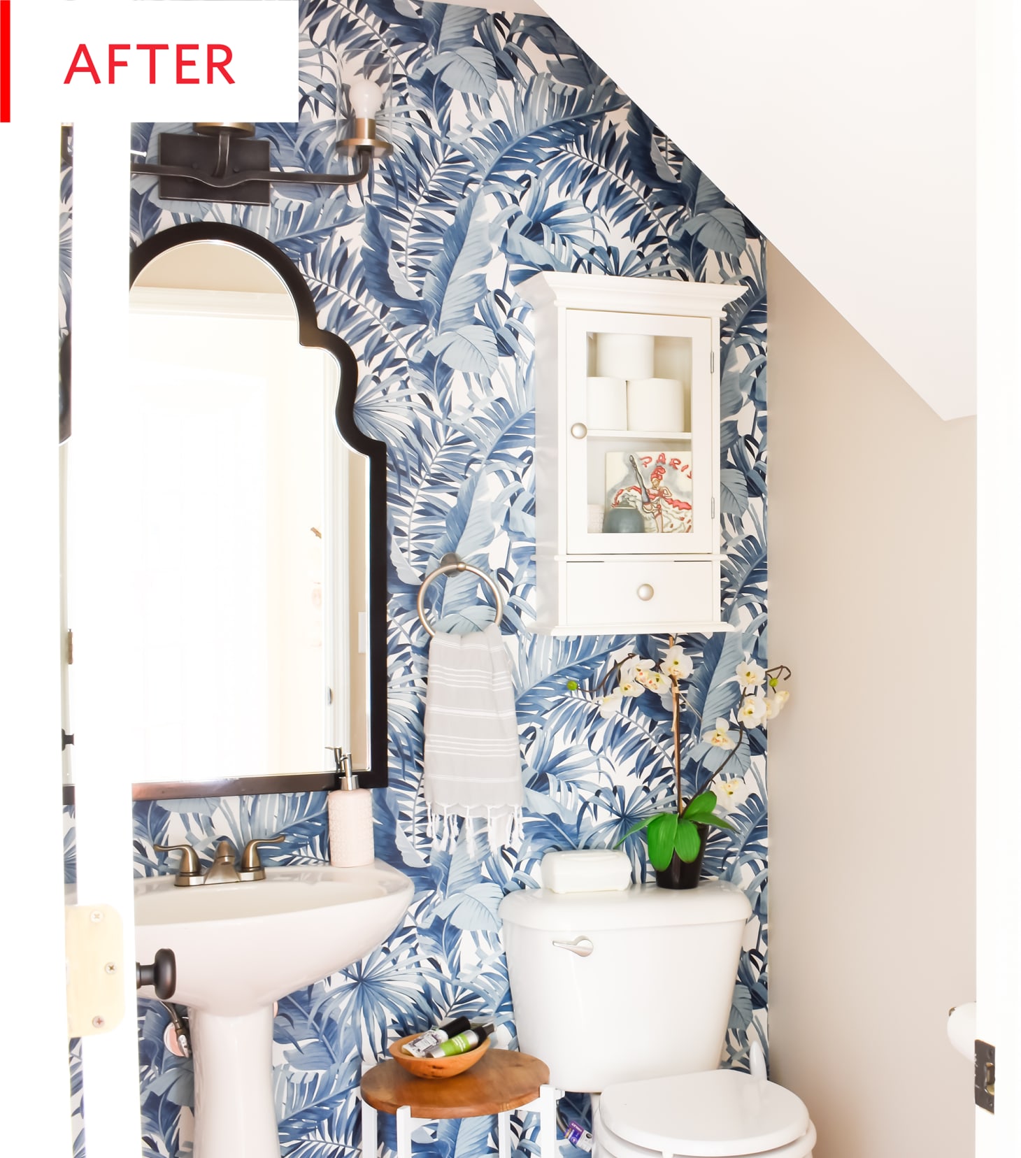 Palm Leaf Wallpaper Bathroom Remodel Photos | Apartment Therapy