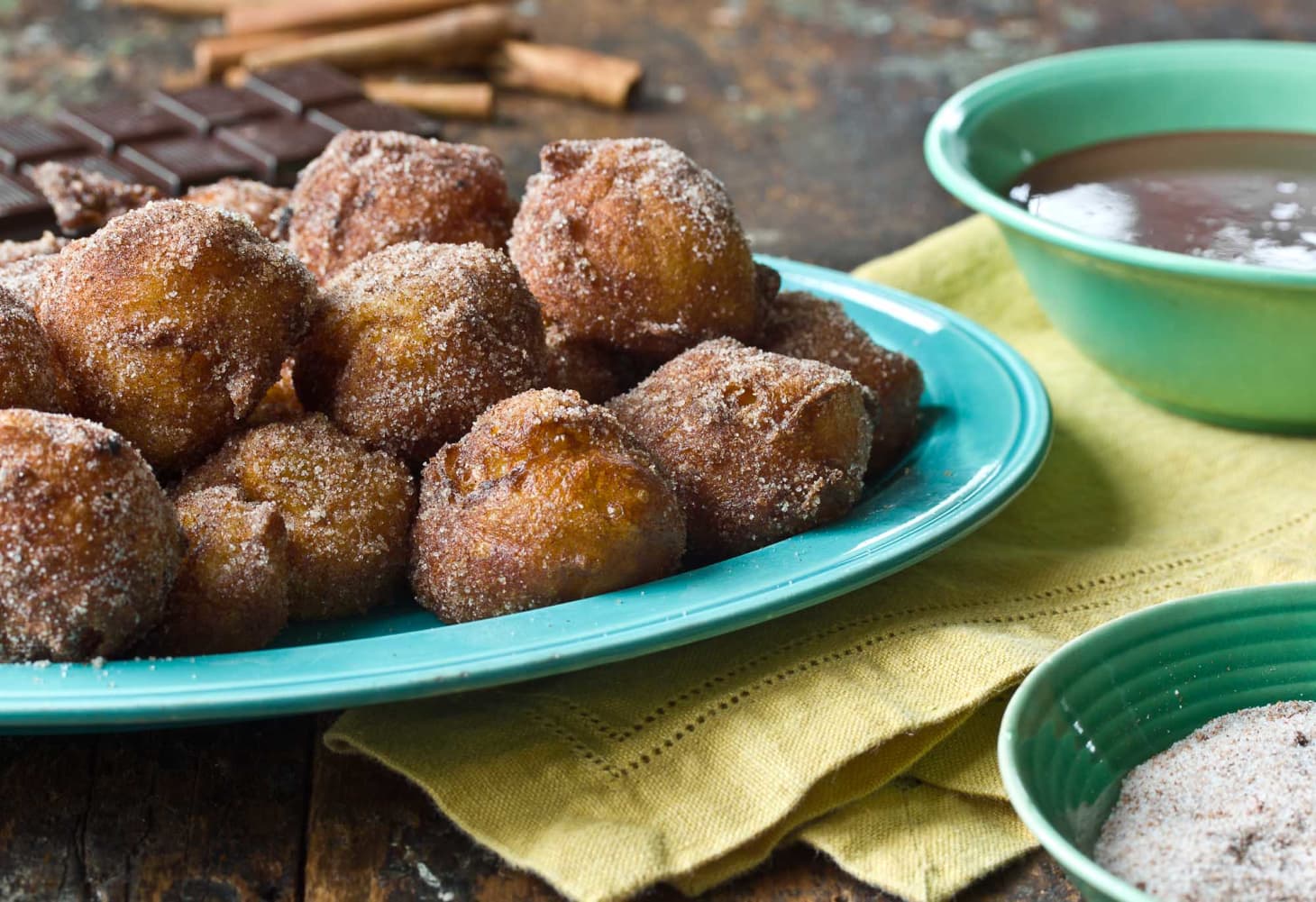 Dessert Recipe Churros Balls With Warm Chocolate Dipping Sauce Kitchn