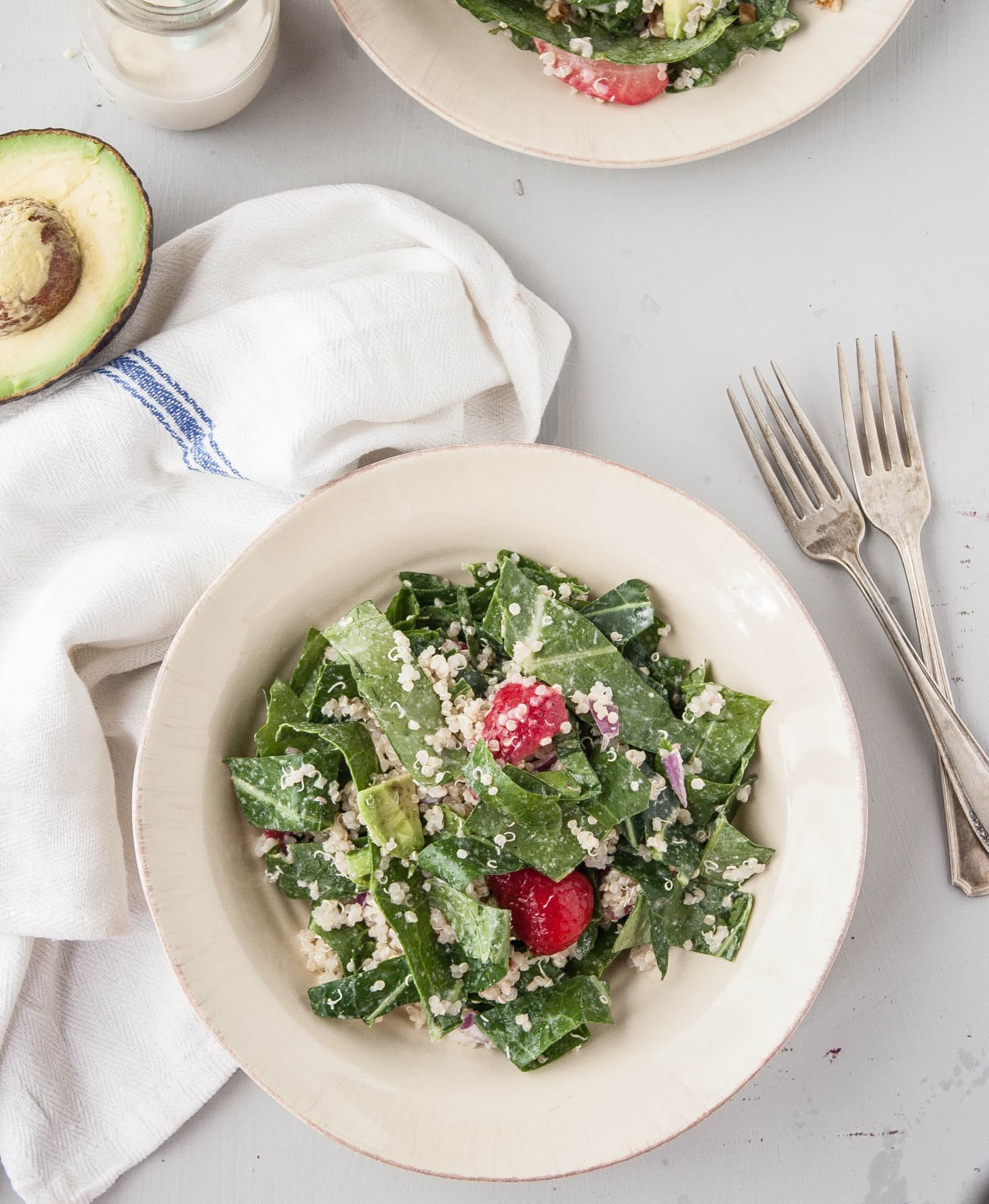 Recipe Collard Green Salad with Strawberries & Tahini Dressing Kitchn