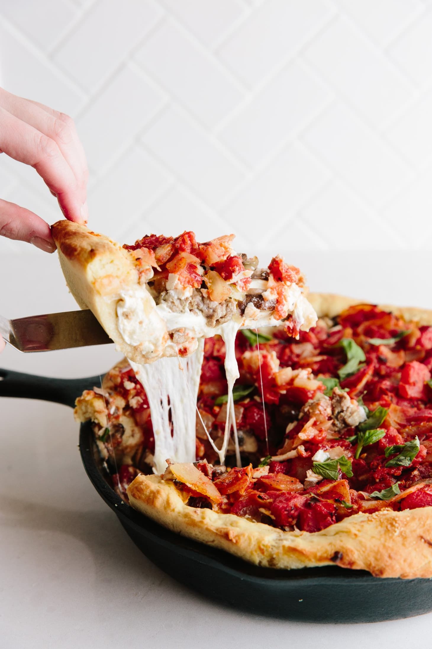 Recipe: Deep-Dish Chicago-Style Sausage and Mushroom Skillet Pizza | Kitchn