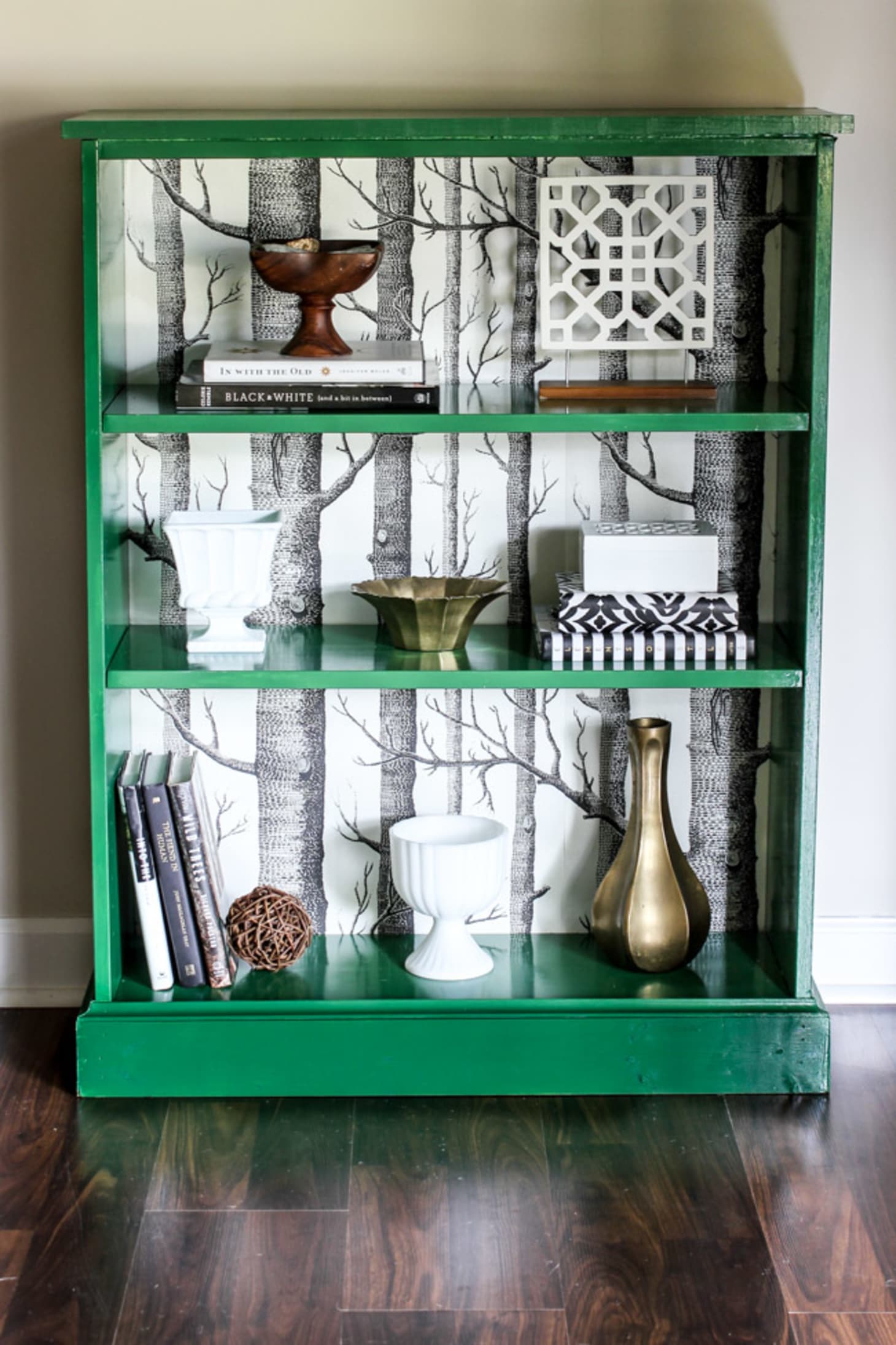 Add Wallpaper To Your Bookcase For An Instant Style Upgrade Image Credit Erin Spain