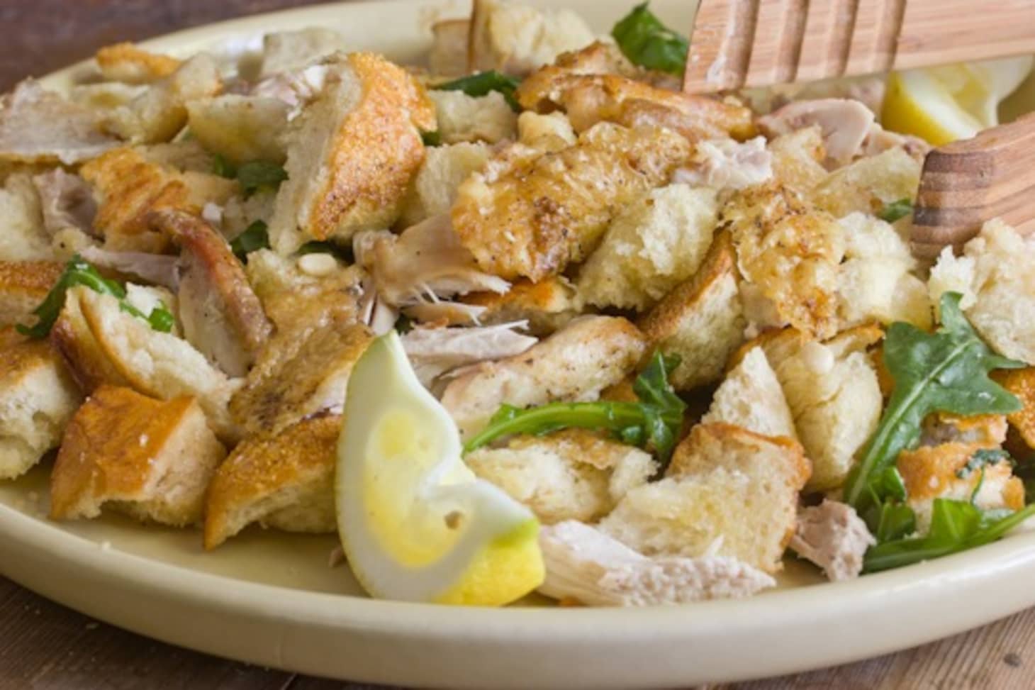 Recipe Crispy Chicken Thighs & Warm Bread Salad Kitchn