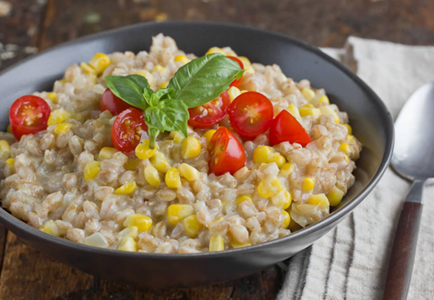 Late Summer Recipe Farro Risotto with Corn and Tomatoes Kitchn