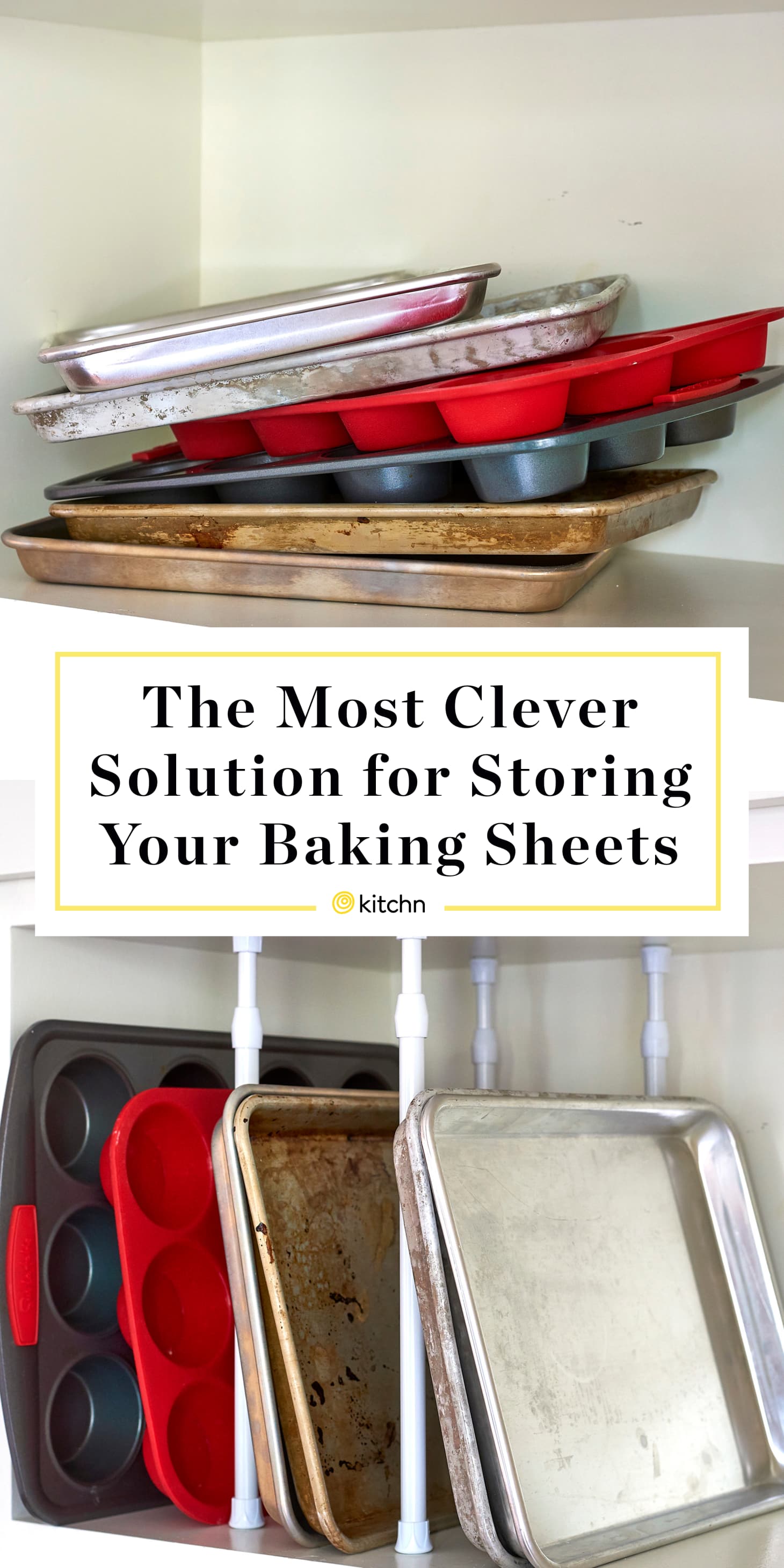 Store Baking Sheets Tension Rod Hack Kitchn