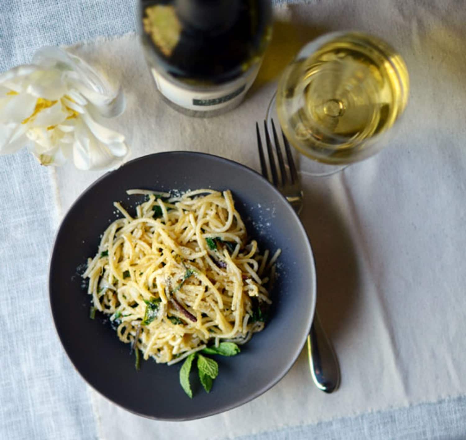 Spring Recipe Spaghetti PanFried with Ramps & Mint Kitchn