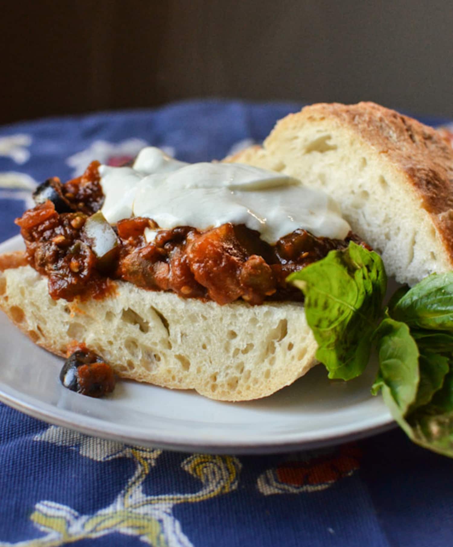Recipe Eggplant Caponata Sandwiches with Mozzarella & Basil Kitchn