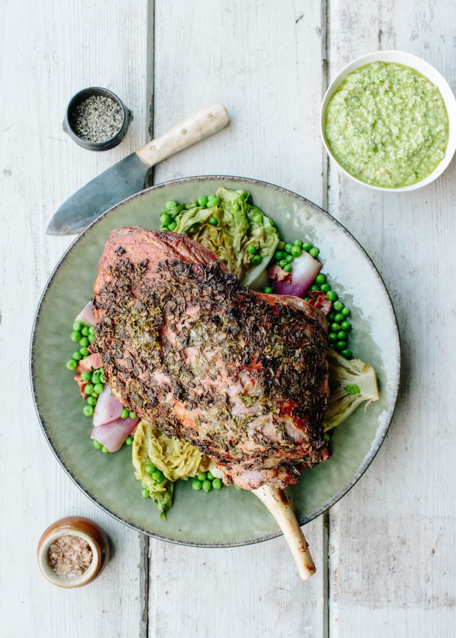 Recipe Donal Skehan’s Roast Lamb with Green Garlic, Lettuce & Peas
