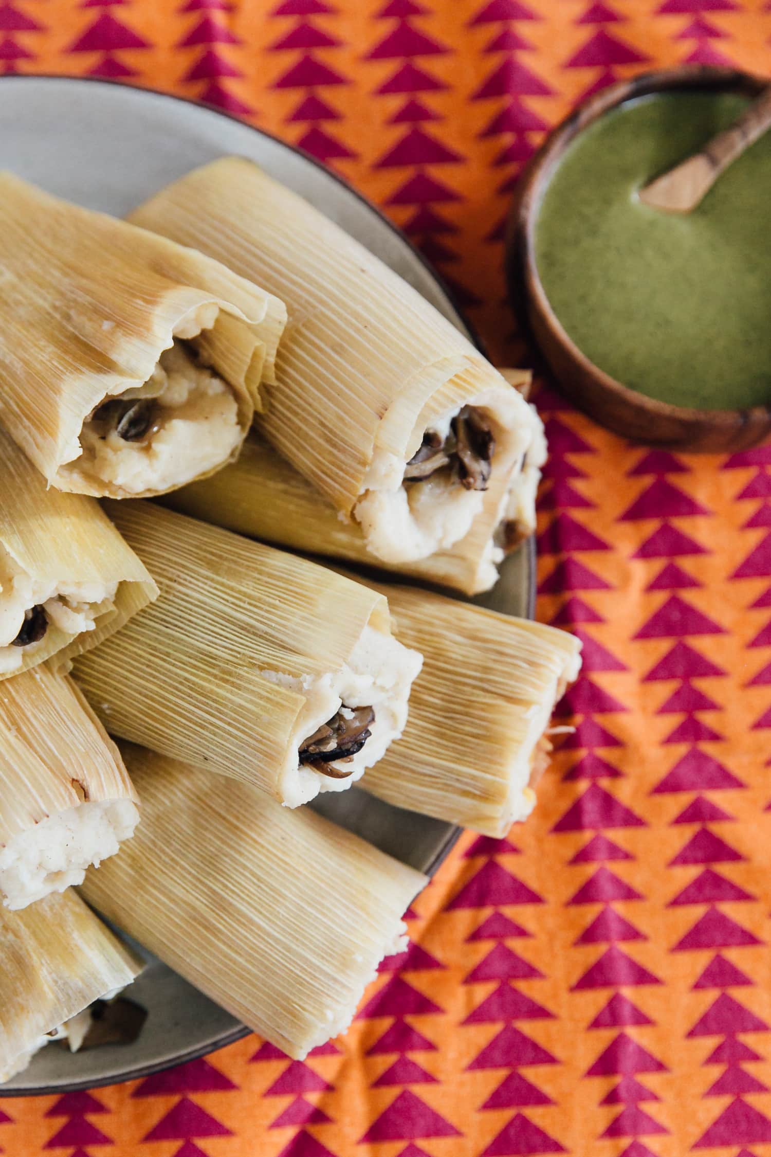 Recipe Mushroom and Goat Cheese Tamales with Mole Verde Kitchn