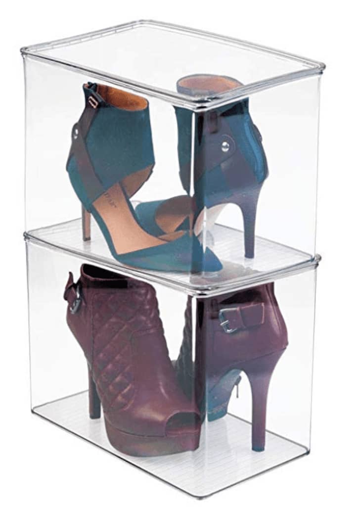 Product Image: mDesign Closet Storage Organizer Shoe Box, for High Heels, Tall Pumps, Boots – Pack of 4, Clear