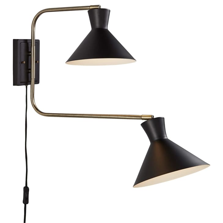 Rivet Mid-Century 2-in-1 Option Wall Sconce Light with Bulb in Matte Black with Antique Brass at Amazon