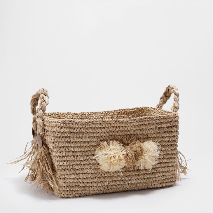 Product Image: Rectangular Basket with Handles and Pompoms