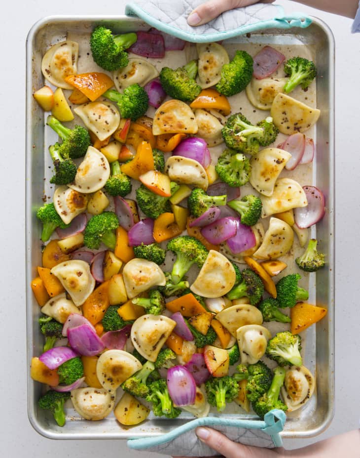 Easy Mini Pierogy & Veggie Sheet Pan Dinner