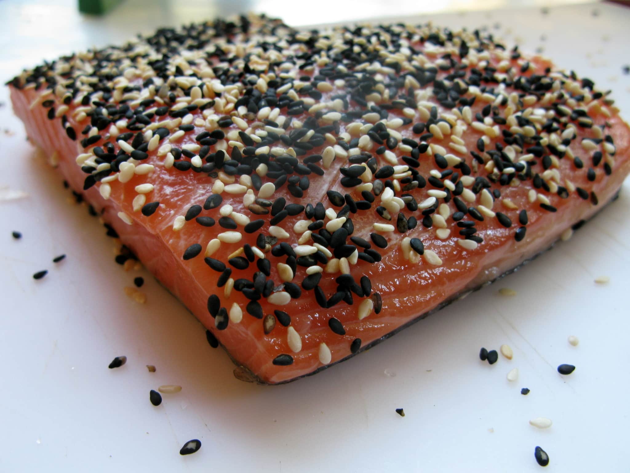 Linzy’s Sesame Crusted Salmon over Tahini Miso Sauce Quick