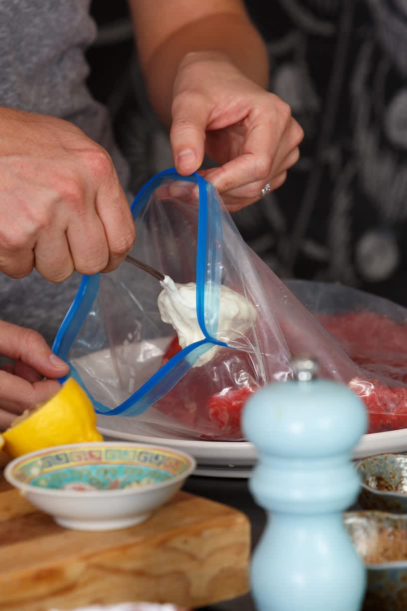 Recipe Flank Steak with YogurtHorseradish Sauce and Blue Cheese Sauce