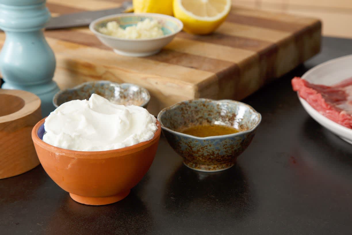 Recipe Flank Steak with YogurtHorseradish Sauce and Blue Cheese Sauce