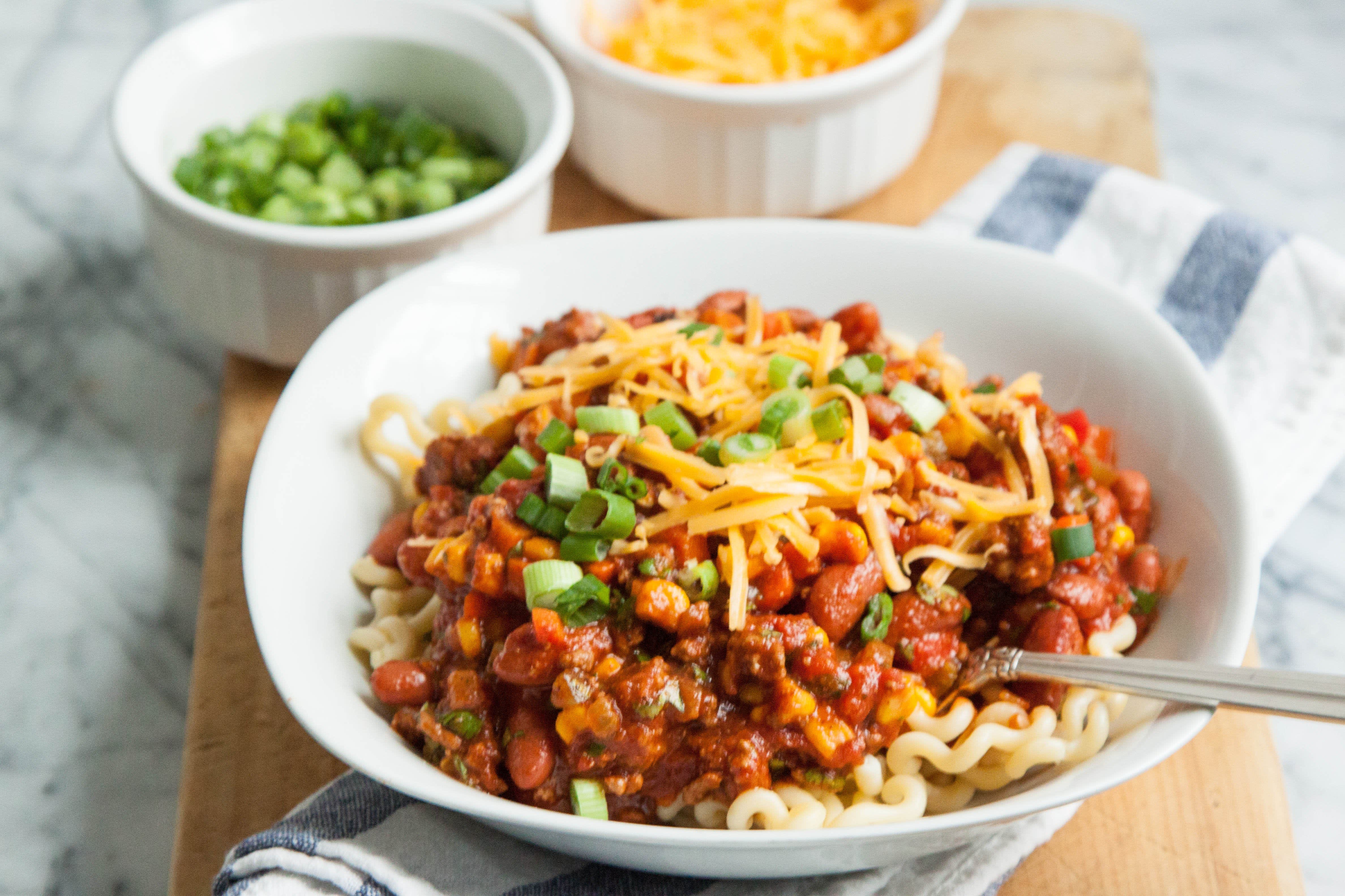 Recipe Chili with Pasta and Cheddar Kitchn