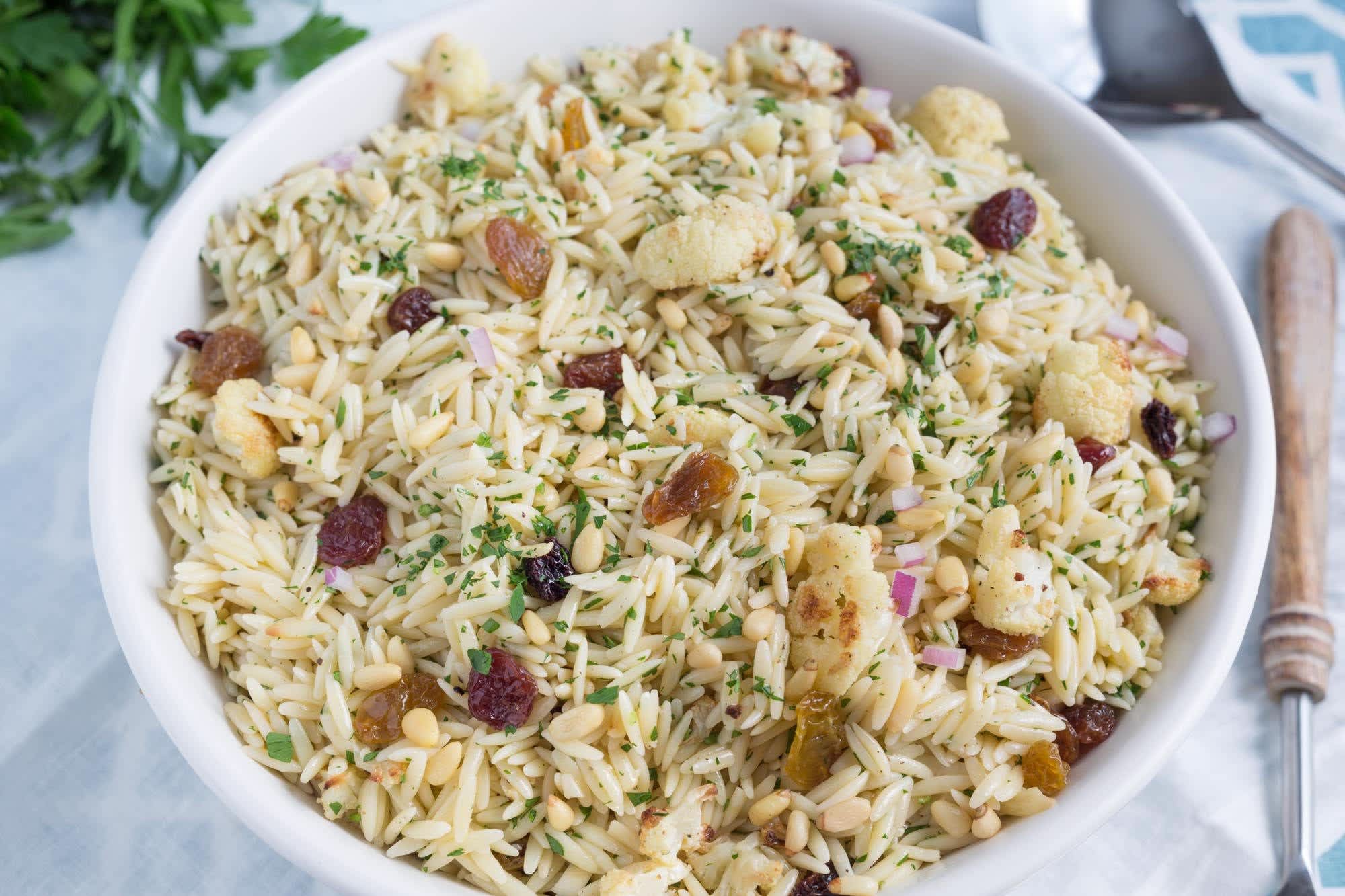 Recipe Orzo Salad with Roasted Cauliflower, Pine Nuts, and Parsley