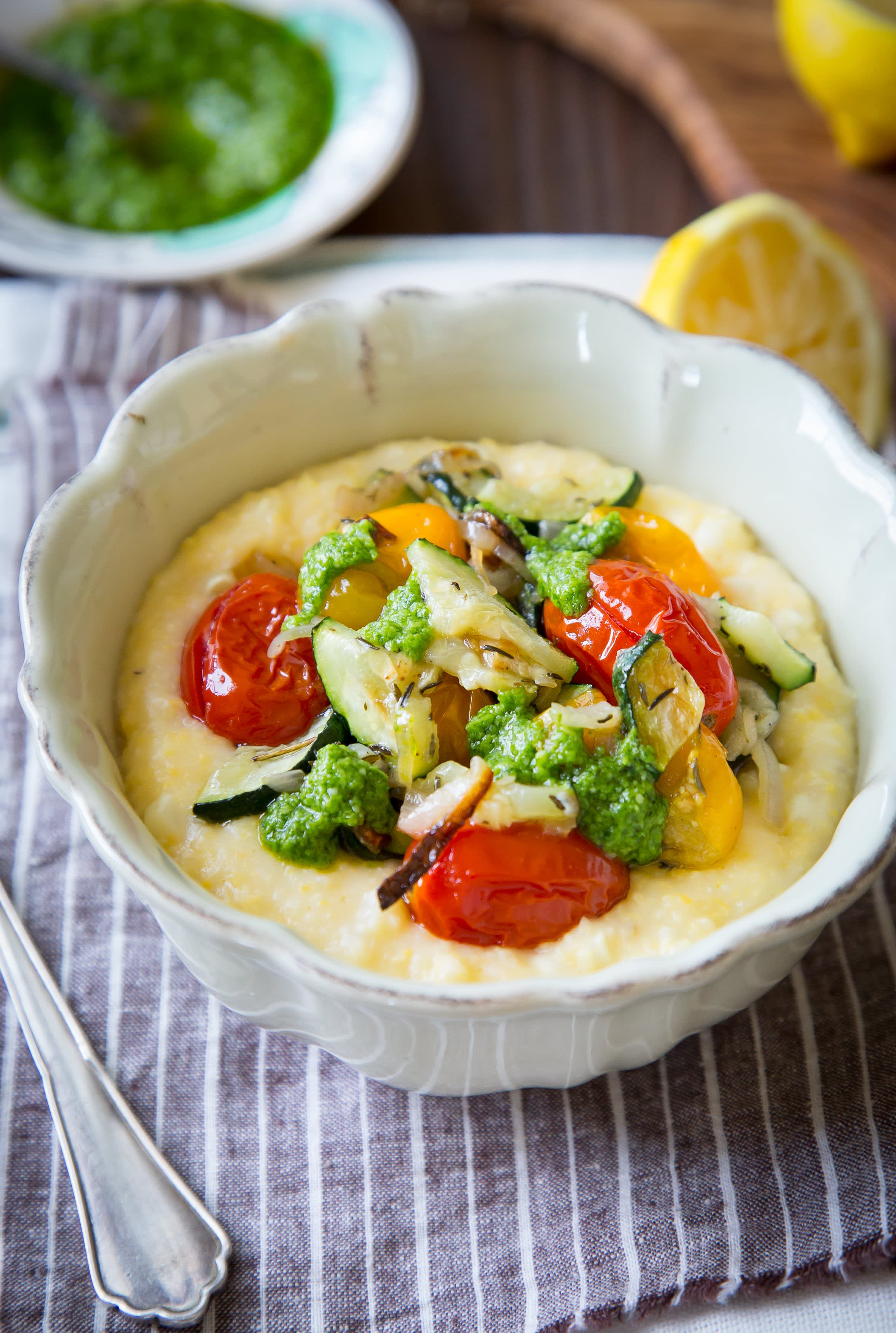 Recipe: Creamy Polenta Bowl with Oven-Roasted Tomatoes and Zucchini ...