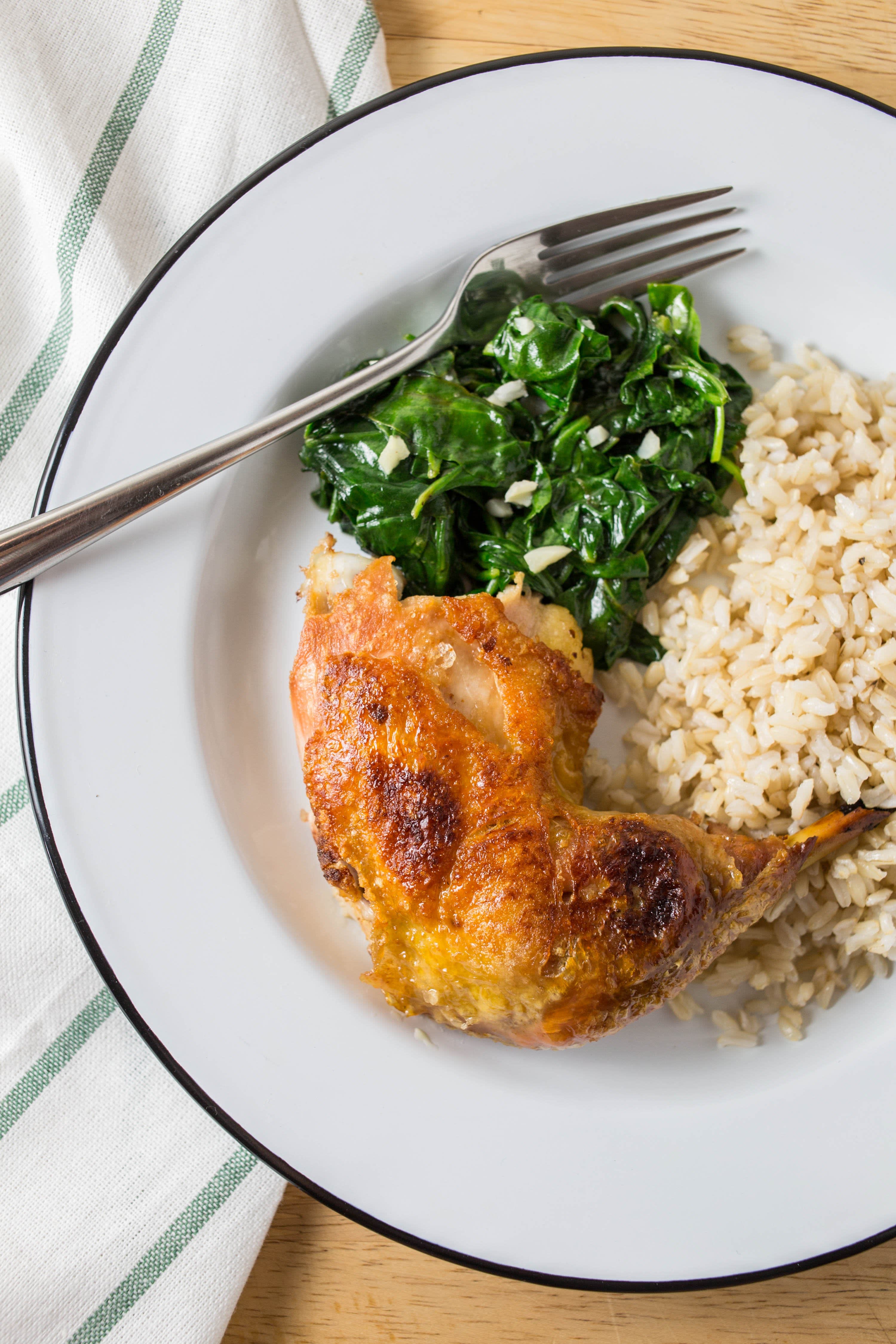 Recipe: Crispy Chicken Thighs with Garlicky Spinach | Kitchn
