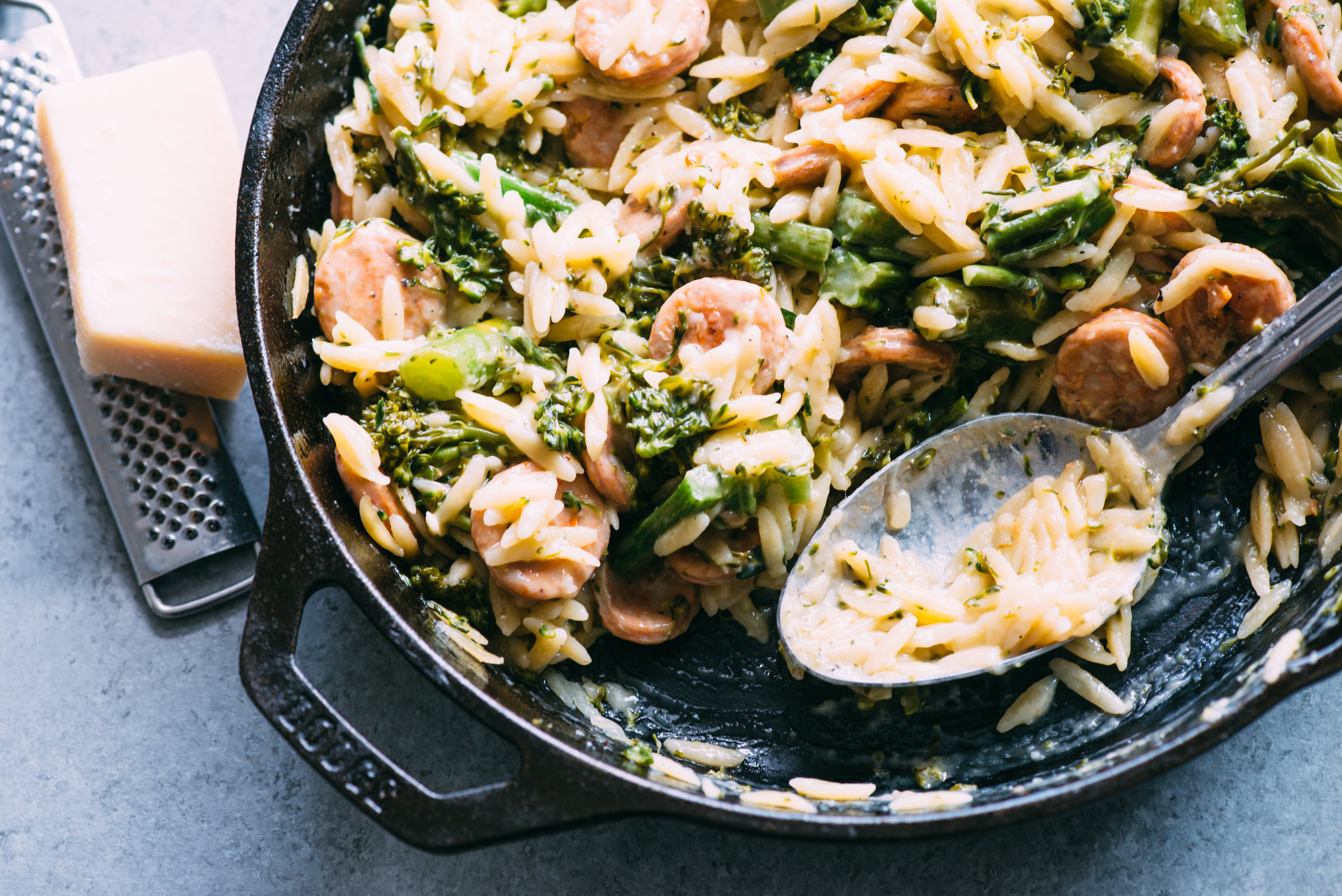 Broccolini, Chicken Sausage, and Orzo Skillet Kitchn