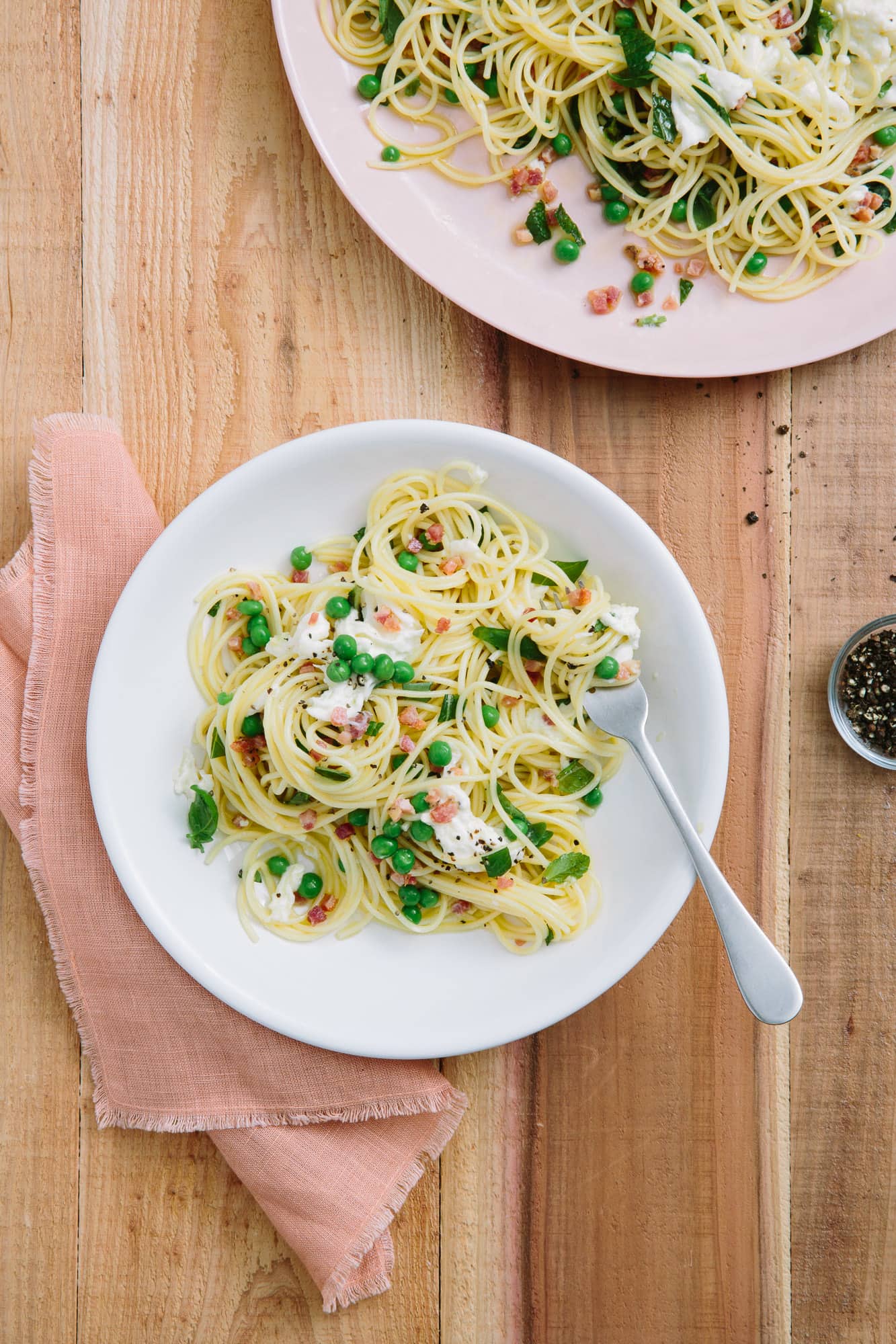 Recipe Spaghetti with Pancetta, Peas, and Burrata Kitchn