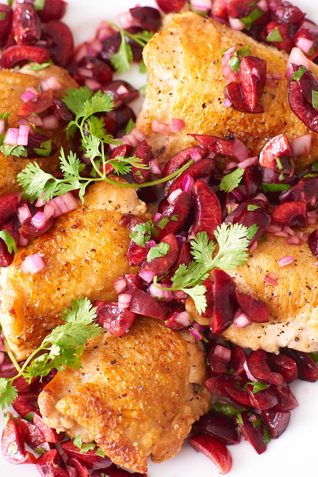 Recipe Crispy Chicken Thighs with Fresh Cherry Salsa Kitchn